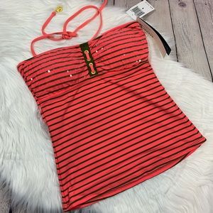 NWT Coral and Brown Sperry Striped Tankini